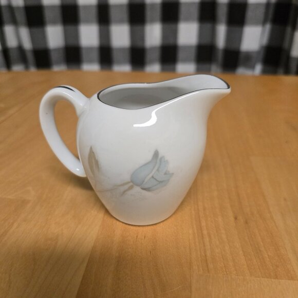 Vintage White Creamer Cup with Silver Rim and Roses - Used - Picture 3 of 9